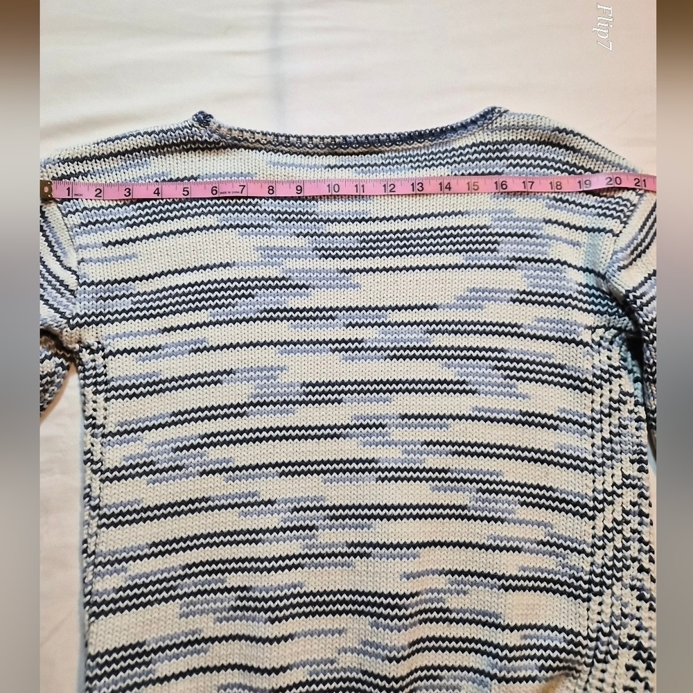 Talbots Striped Knit Sweater | Blue & White | Size Medium | Cotton Blend - Picture 6 of 8
